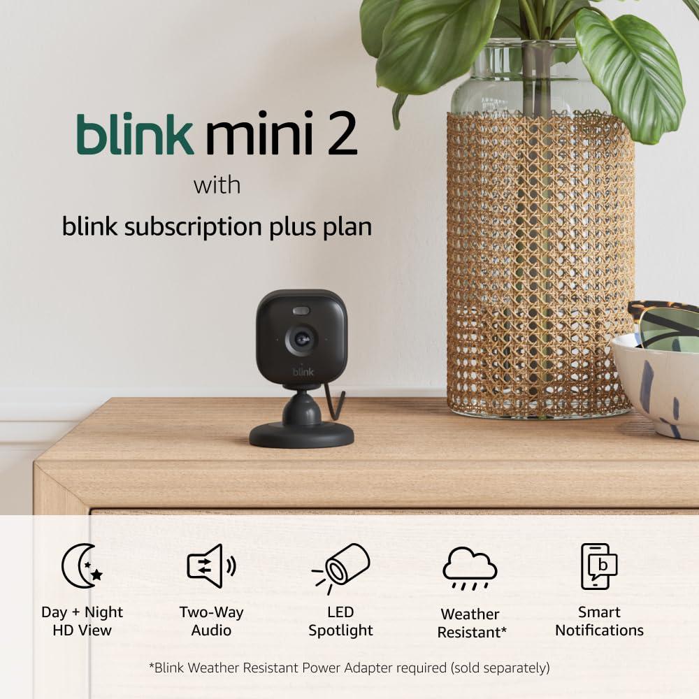 imageBlink Mini 2 with 1Year Plus Subscription 2 Cameras White Plugin smart security camera HD night view in color builtin spotlight motion detection Works with AlexaBlack