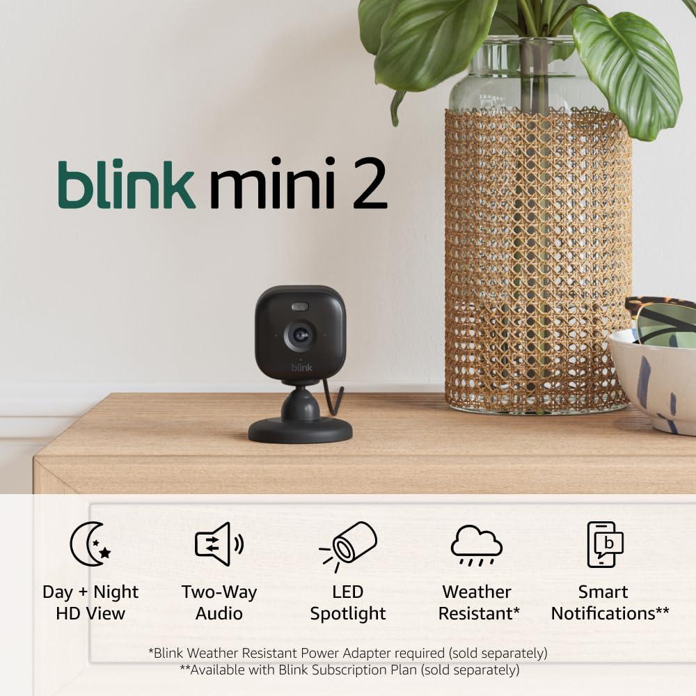 imageBlink Mini 2 with 1Year Plus Subscription 2 Cameras White Plugin smart security camera HD night view in color builtin spotlight motion detection Works with AlexaBlack