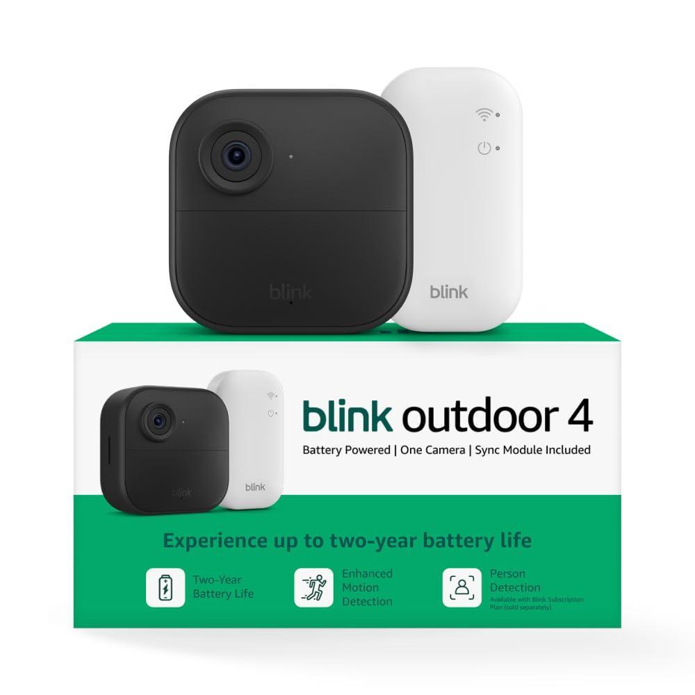 imageBlink Outdoor 4 1Year Subscription Wireless smart security camera twoyear battery life 1080p HD day and infrared night live view Sync Module Core included 5 camera systemSave with Subscription