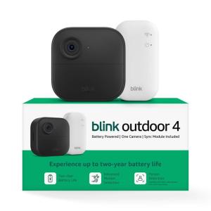 Blink Outdoor 4 + 1-Year Subscription – Wireless smart security camera, two-year battery life, 1080p HD day and infrared night live view. Sync Module Core included – 5 camera system(Save with Subscription)
