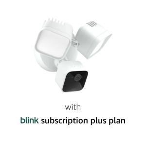 Blink Wired Floodlight Camera With 1-Year Subscription – Smart security camera, 2600 lumens, HD live view, person detection, built-in siren, Works with Alexa – (Black)(White)