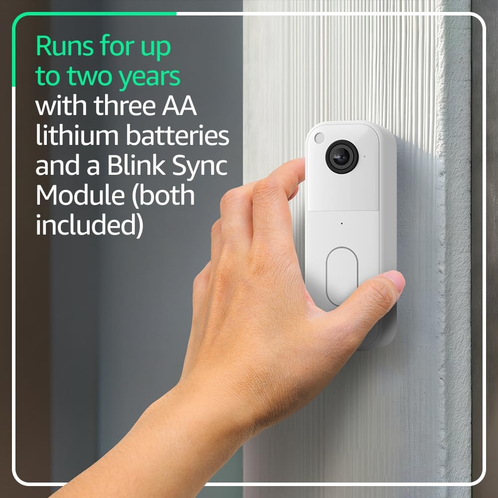 image:imageBlink Video Doorbell with 1Year Basic plan Headtotoe HD view twoyear battery life and simple setup Sync Module Core included System White
