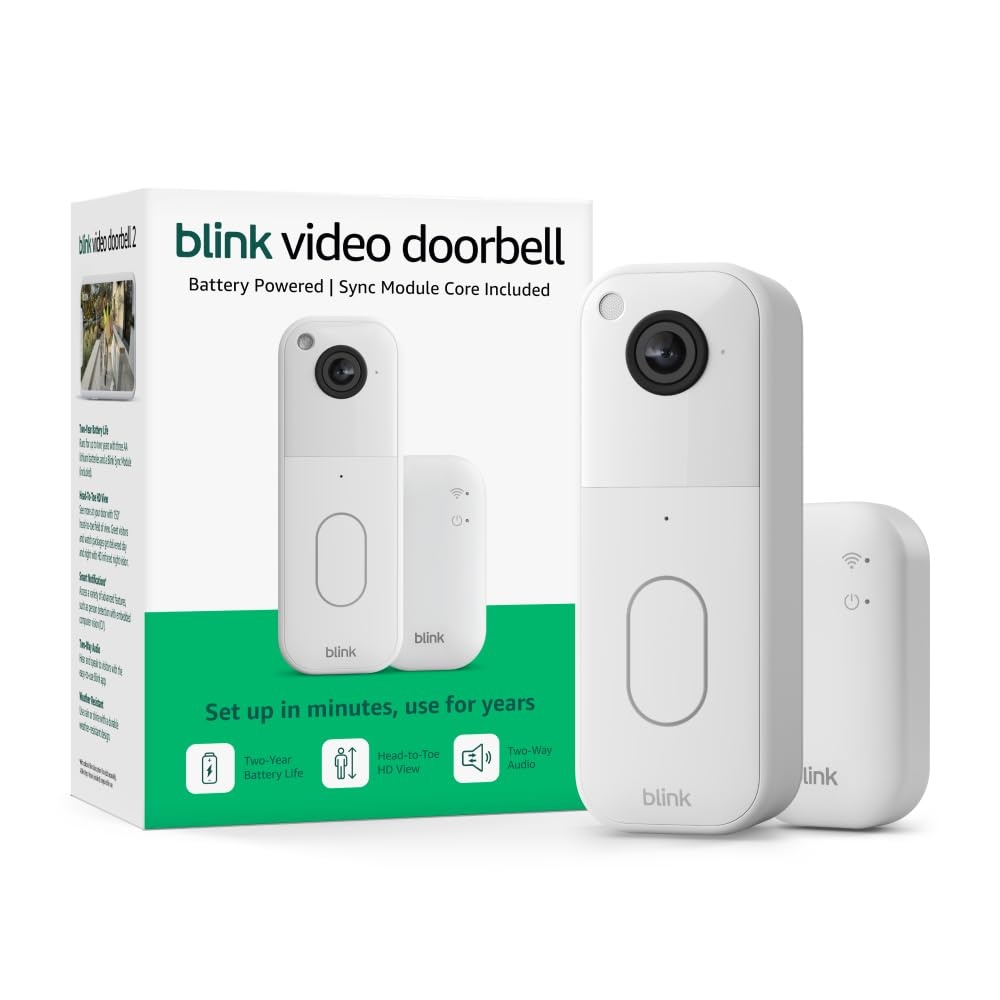 image:imageBlink Video Doorbell with 1Year Basic plan Headtotoe HD view twoyear battery life and simple setup Sync Module Core included System White