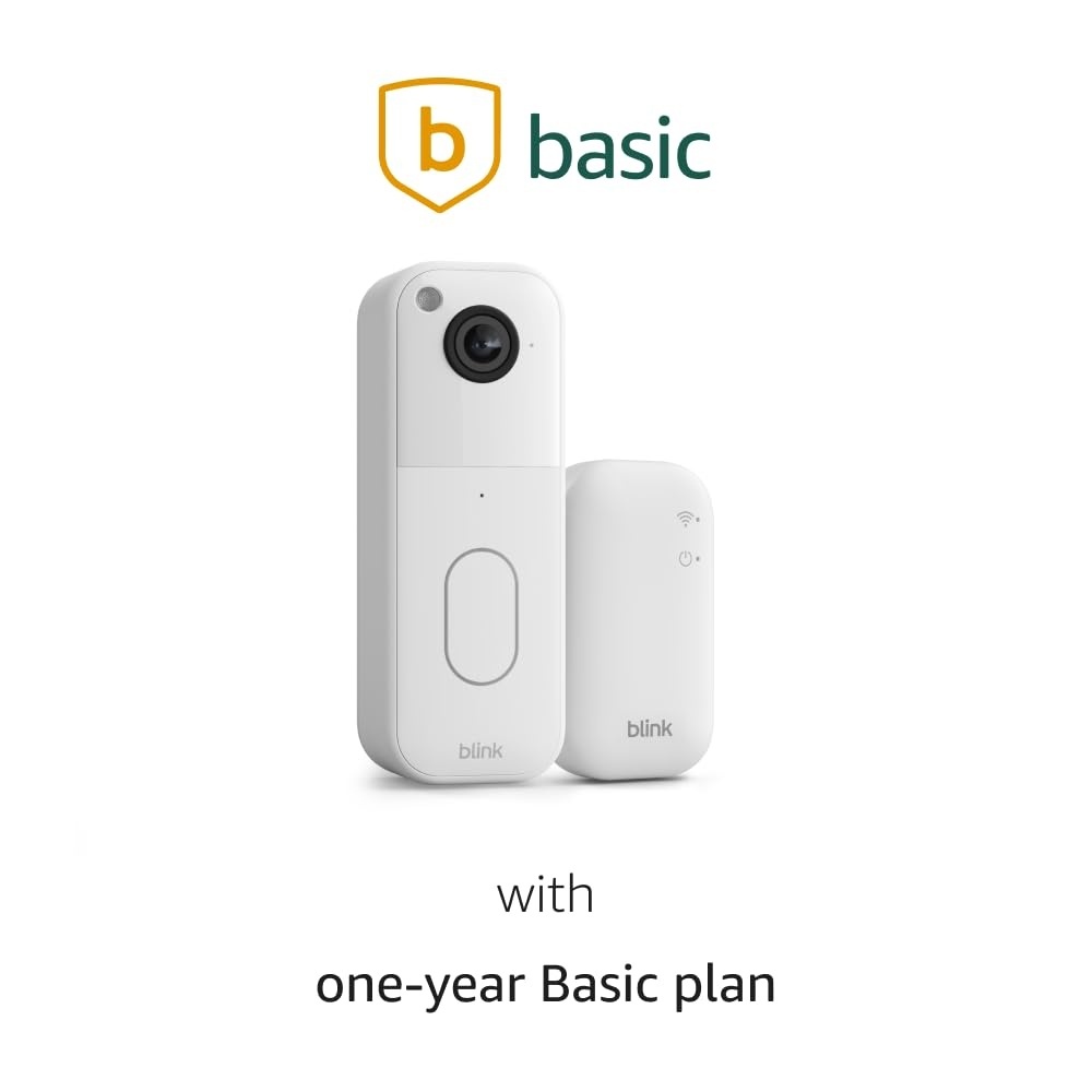image:imageBlink Video Doorbell with 1Year Basic plan Headtotoe HD view twoyear battery life and simple setup Sync Module Core included System White