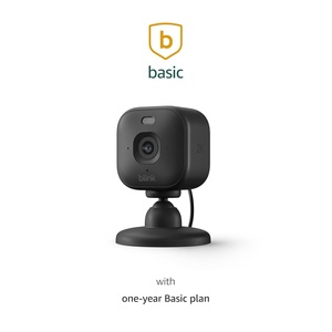 Blink Mini 2K+ (newest model) with 1-Year Basic plan – Plug-in Home & Pet Security Camera with 2K video resolution, color night vision, enhanced audio, motion detection – 1 camera (Black)