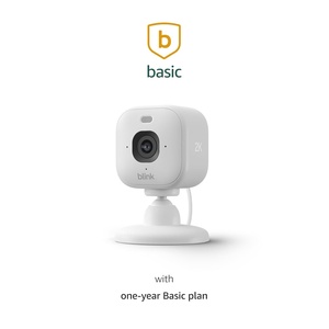 Blink Mini 2K+ (newest model) with 1-Year Basic plan – Plug-in Home & Pet Security Camera with 2K video resolution, color night vision, enhanced audio, motion detection – 1 camera (White)